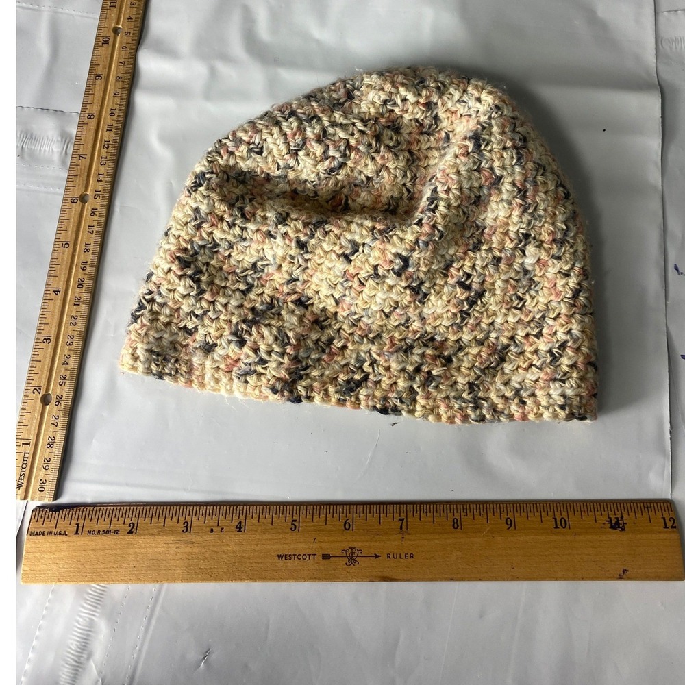 Handmade Crochet‎ Knit Beanie Hat Multicolored Tan Pink Black